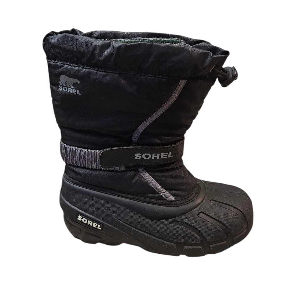 Sorel Flurry Youth Boots Size 4 Black Gray Inner Liner Waterproof Warm
